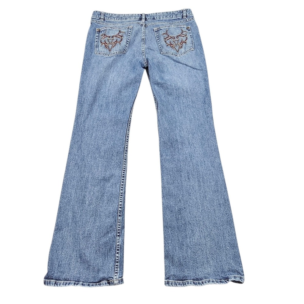 Harley Davidson Jeans Womens Size 12 Patch Embroidered Pockets Medium Wash Denim - Picture 3 of 11
